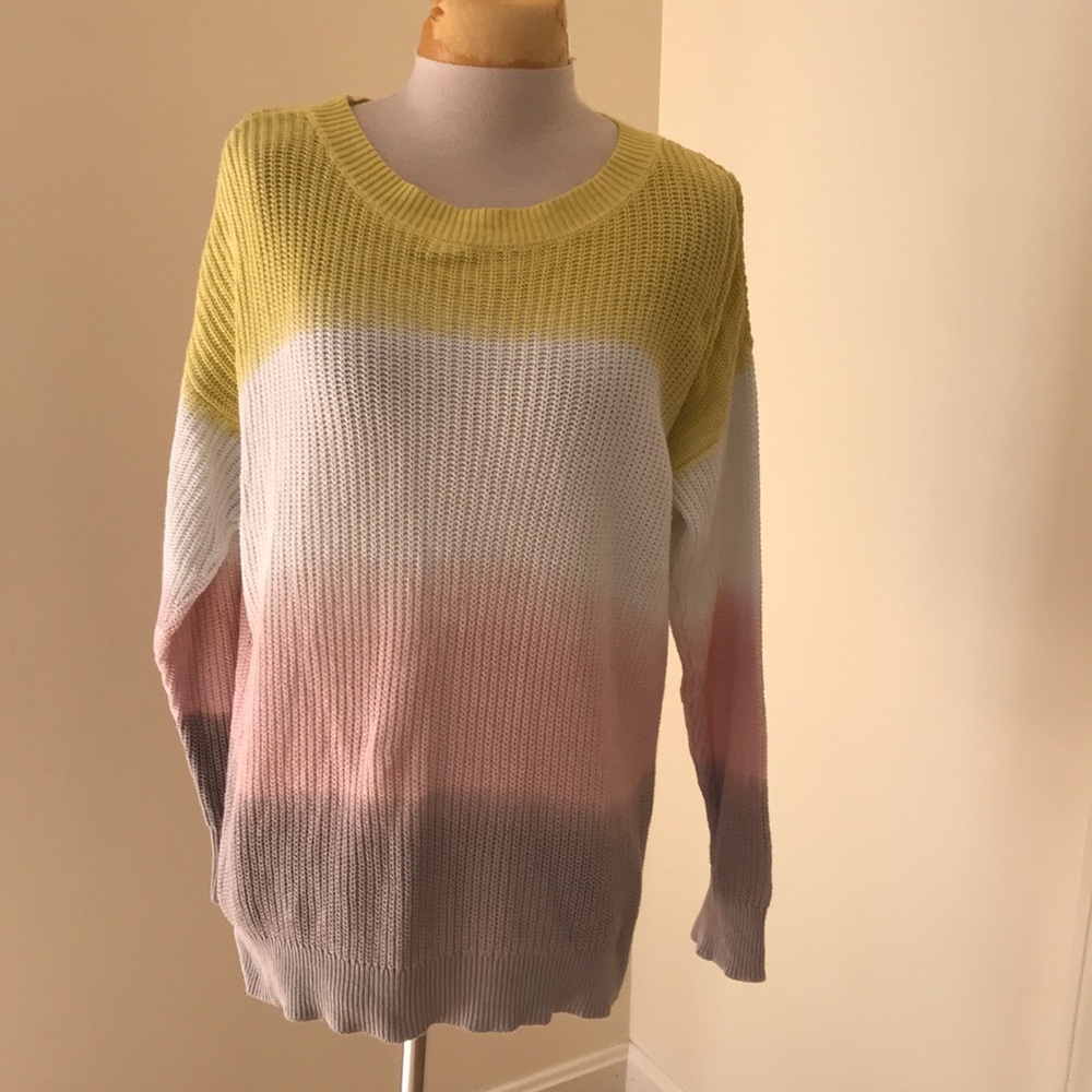 Loft outlet medium pink yellow multi cotton lounge sweater.